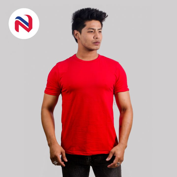 Nyptra Red Premium Muscle Fit Plain Cotton T-Shirt For Men