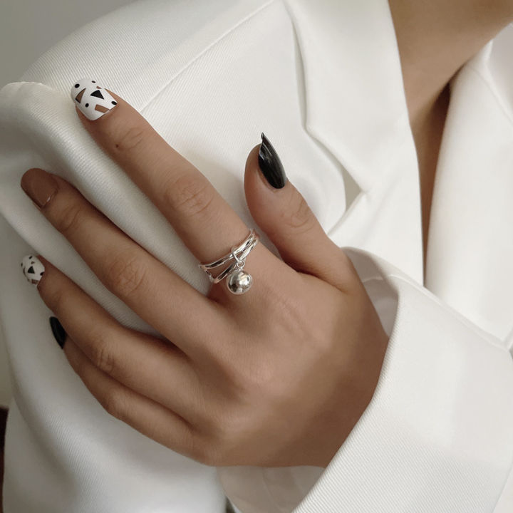 Sale%E3%80%91Simple%20Ball%20Ring%20Women's%20Retro%20Fashion%20Silver%20Double-Layer%20Ring%20Elegant%20Ins%20Artistic%20Food%20Finger%20Trendy%20-%20Image%202