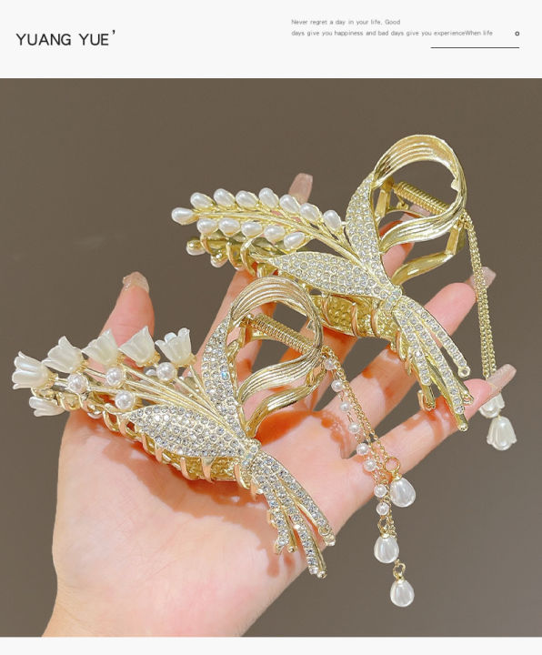 MAANGE 1Pc Ancient Style Tassel Metal Flower Clip Large Back of the Head Hair Arrangement Shark Clip HCM6013760