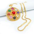 Gold Plated Spherical Chain And Circle Shaped Nawaratna Locket For Women. 