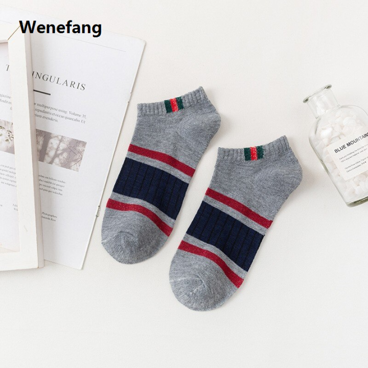 Wenefang%205%20Pairs%20Of%20Mens%20Casual%20Boat%20Socks%20Simple%20Sweat%20Absorbing%20Portable%20Breathable%20Vertical%20Bar%20Parallel%20Bars%20Ovement%20Tube%20Socks%20-%20Image%204