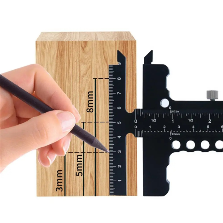 Slider Marker Ruler (GGBR)-T Ruler Metal Slider Ruler Accurate Woodworker Edge Ruler Angle ...