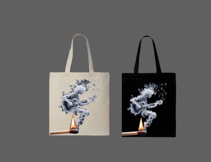 Smoke Guitarist Printed Tote Bag– Black & White