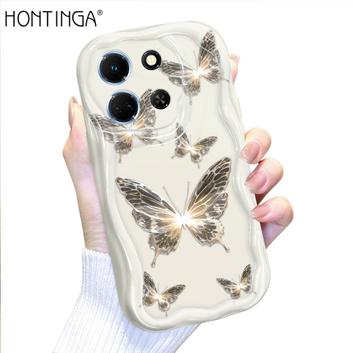 Hontinga for Infinix Note 30 4G 5G Back Cover Beautiful Butterfly Cream Texture Phone Case Wavy Edge Soft Silicone Cover