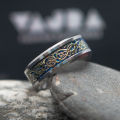 Viking Dragon Pattern Gold Inlay Wedding and Engagement Ring for Men. 