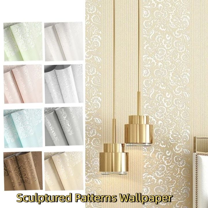 Simple 9.5M Sculptured Patterns Wallpaper Non-woven Solid Color 3D Wall ...