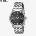 Titan 1584Sm04 Black Dial Silver Strap Analog Watch For Men- Silver. 