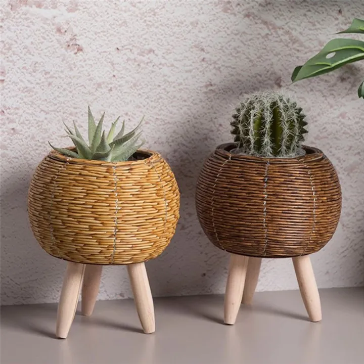 Vintage%20Imitation%20Rattan%20Woven%20Flower%20Shelf%20Handmade%20Storage%20Basket%20with%20Wooden%20Legs%20Plant%20Pot%20Stand%20Holder%20Easy%20Install%20,E%20-%20Image%202