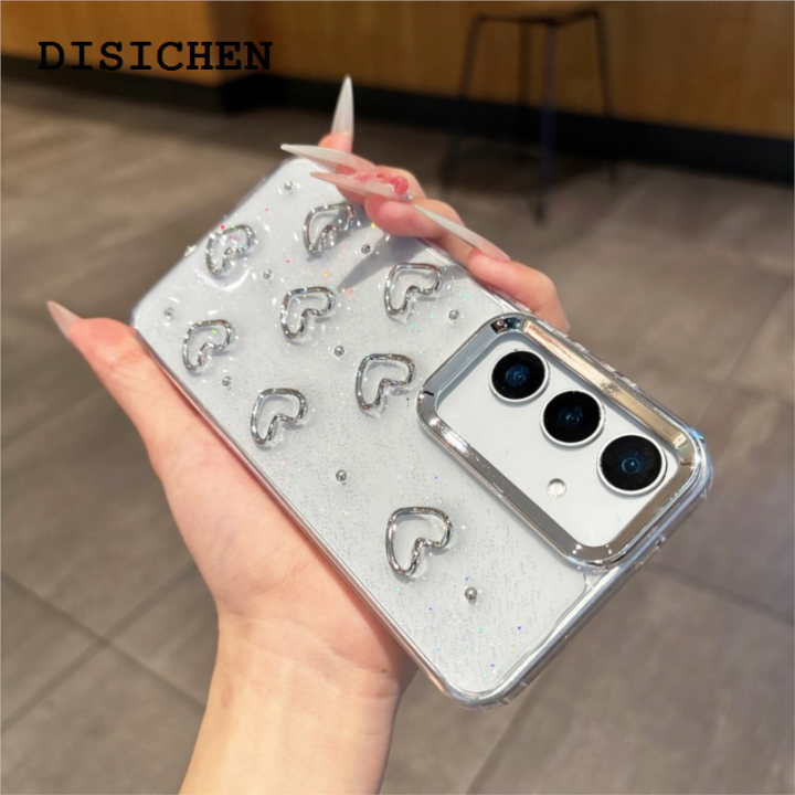 DISICHEN 56 A36 A54 A2606 A165 A05 E A25 4 S23 S25 S2 Deluxe Plated Metal Love Glitter Case for Samsung Plus Ultra FA35 A5A05S A A34 A