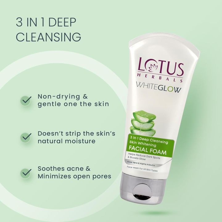 Lotus Herbals WhiteGlow 3-in-1 Deep Cleansing Facial Foam 100g