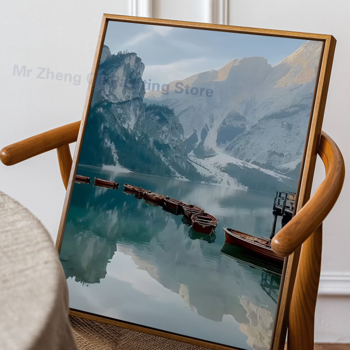 1PC Mountain Sea Landscape Art Canvas Poster Self-adhesive Art Waterproof Paper Sticker Coffee House Bar Room Wall Decor
