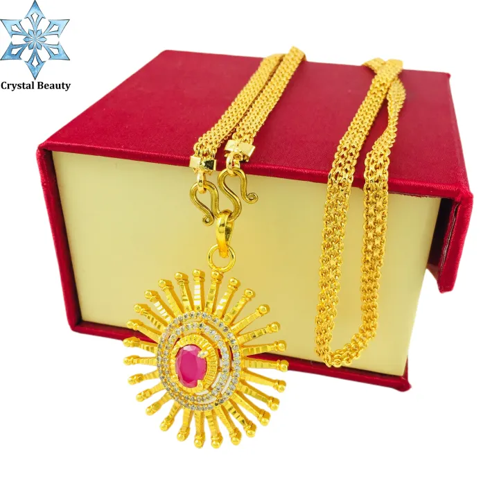Gold%20Plated%20Panchadhatu%20Sun%20Shaped%20White%20Stone%20Jewellery%20Set%20With%202%20Earrings,%201%20Necklace%20And%201%20Free%20Size%20Ring%20For%20Women%20-%20Image%203