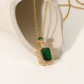 Spunky Add-ons Square Solid Green Color Pendant  Stainless Steel Necklace For Women. 