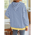 Women's Striped Pullover Hoodies Coffee Color XL. 