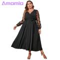 【2025 Version】 Plus Size Women Dress Stunning V-neck Embroidered Lace Midi Dress with Belt Elegant High Waist Wrap Gown for Women Wrap Dress with V-neck. 