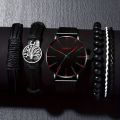 New specials 5pcs/set, Mens Stainless Steel Quartz Watch and Bracelet Set - Durable Precise, and Comfortable Accessory forBusiness and Sports. 