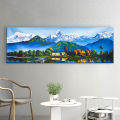 Single Panel Panoramic Machhapuchre Range Fewa Lake Painting Matte Canvas Cotton Print| Fewa Lake | Pokhara | HQ | S | 6 inch X 18 inch | Tightly Wrapped In Wooden Frame | Not stickers or No Forex Board. 