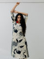 Fabdale White Floral Printed V-Neck Kurta Pant Co-ord Set | Wedding, Party & Festive Wear (RYEX009). 