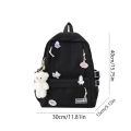 Bear Pendant Solid Color Backpack Cute Badge Large Capacity Shoulder Bag Handbag Students School Bag Students. 