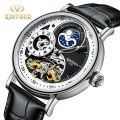 Kinyued brand fashionable luxury dual time zone moon phase leather waterproof automatic mechanical men's watch. 