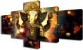 5 Panel Beautiful Ganesh Canvas Painting Posters. 