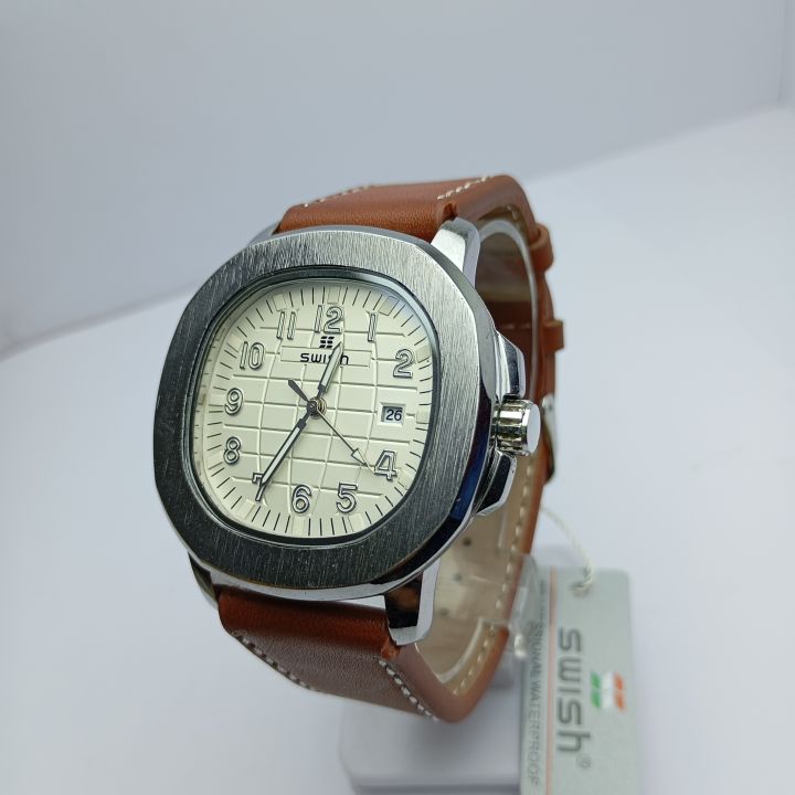 White Rectangle Watch Rectangle Shape White Dial Casual Design Swish Leather Belt Watch For ...