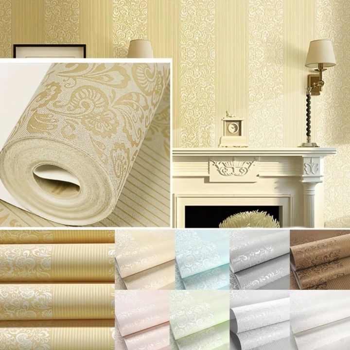 Simple 9.5M Sculptured Patterns Wallpaper Non-woven Solid Color 3D Wall ...