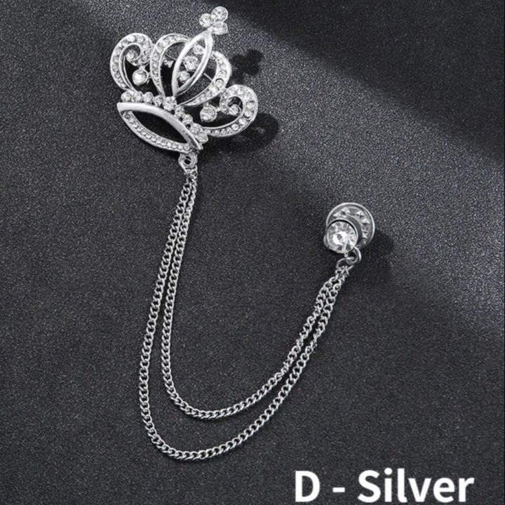 Gold Plated Crown Kings Chain Brooch For Men