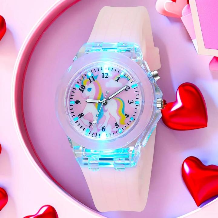 nfantieloj I Silicone Strap Luxury Cartoon Baby Unicorn Kids Watch