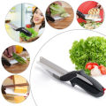 2 in 1 Clever Cutter Kitchen Vegetable Cutting Smart Knife Scissor With Board. 