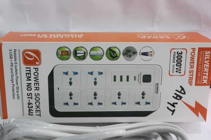 Silvertek%203000W%20Heavy%20Extension%20Cord%20With%206%20Outlets%20Power%20Strip%20,%203%20USB%20+%20PD%20&%20Surge%20Protection%20Multiplug%203M%20Cable%20-%20Image%204