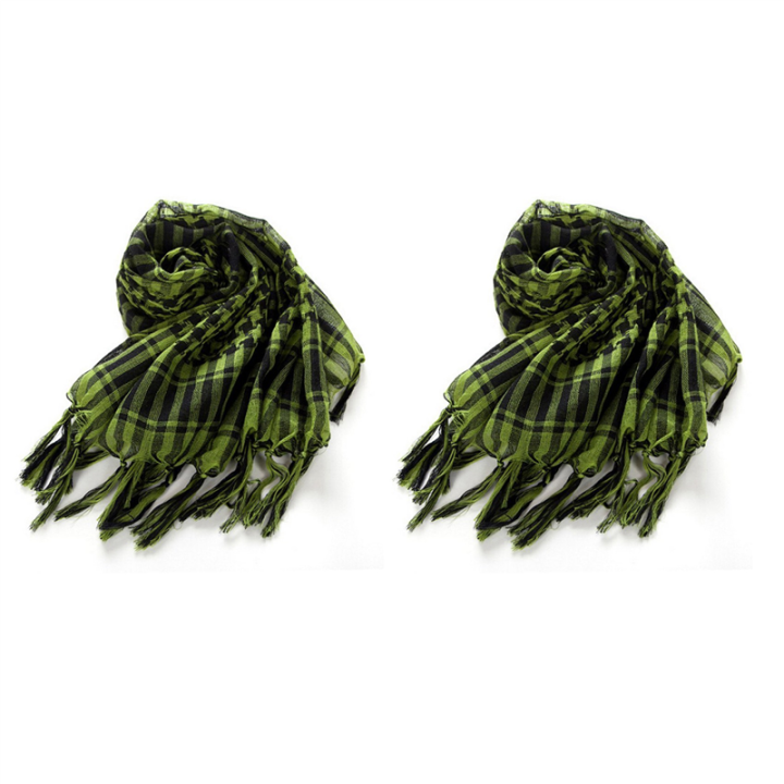 ARELENE 2X Unisex Scarf Polyester Tassel Arab Desert Shemagh, Green