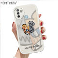 Hontinga for OPPO A53 2020 A33 2020 Back Cover PU Leather Fashion Bear Print Soft Silicone Edge Phone Case. 
