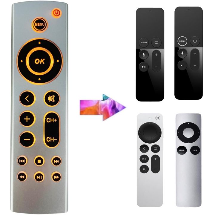 2025 New Universal Backlit Remote Replacement for Apple TV 4K/ Gen 1 2 3 4/HD A2843 A2737 A1625 A1427 A1469 A1378 A1218 No Voice Function