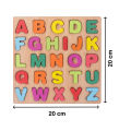 Cute Baby- Montessori Colorful Wooden Square Shape Capital English Alphabet Puzzle - Early Educational Learning Toy for Baby (20×20 cm). 
