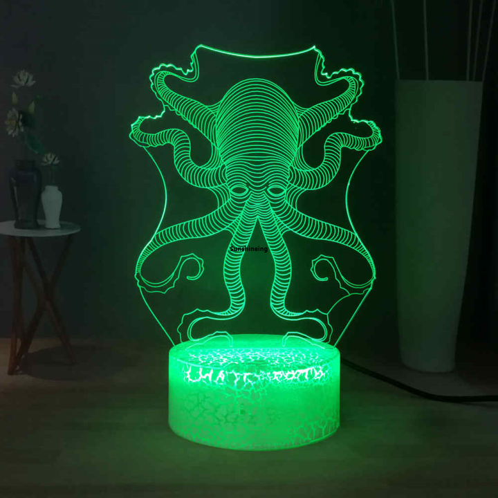 Ambient multi-color touch RGB squid illusion [802e9a44] fish 3D desk lamp LED children's night light ocean octopus control light cartoon