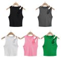 【2025 Version】 Crop top cut-out clothing street cut-out ladies tank top camisole neck irregular cut-out fashion hanging top versatile top ladies. 