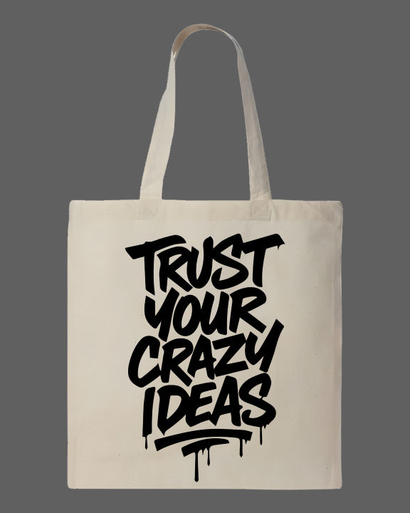 "Trust%20Your%20Crazy%20Ideas"%20Printed%20Tote%20Bag%20Set%20%7C%20Black,%20White%20-%20Image%202