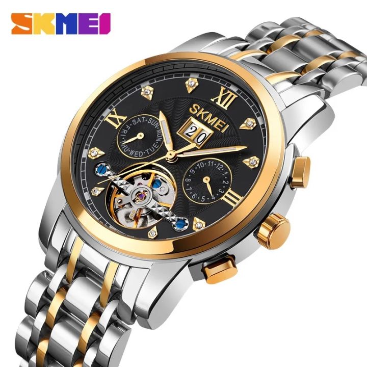 Skmei%20M029%20Men's%20Mechanical%20Creative%20Dial%20Automatic%20Day%20Date%20Display%20Luminous%20Stainless%20Steel%20Watch%20-%20Image%204