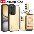 3 in 1 Realme C75 C63 C61 C53 C51 Frosted Anti-fall Mobile Phone Case Realme Note 60 Note 50 Realme 14 13 12+ Full Coverage Tempered Glass Screen Protector and Lens Film. 