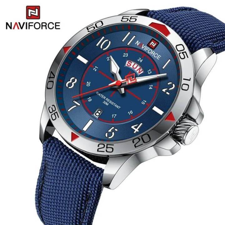 NaviForce NF9204 Stylish Day Date Display Nylon Strap Watch For Men -  Blue