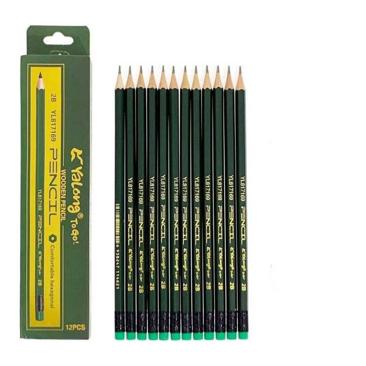 Yalong Pre Sharpened 2B Wood Cased Premium Pencils with Eraser Top- Pack of 12