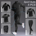 WeihonghunfeiFifty percent discount Sport 1-5 PCS Sets Workout Men's Quick Dry Jacket Suit Fitness Running Sets Sports Jogging Pants Workout Sportswear Track Suit. 