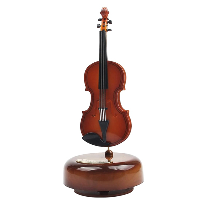 Violin Music Box Mini Vintage Musical Box with Rotating Base, Instrument Crafts Model
