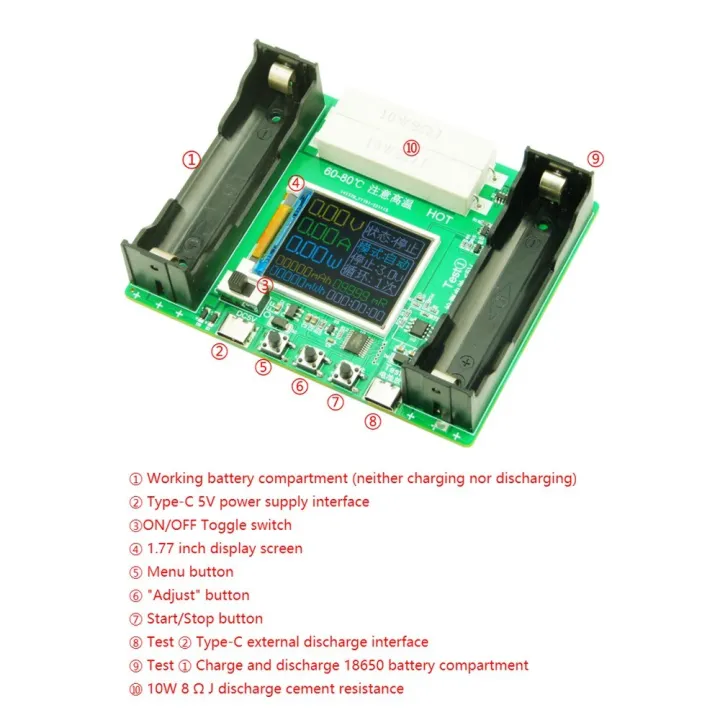 18650%20Lithium%20Battery%20Capacity%20Tester%201.77inch%20Display%20Internal%20Resistance%20Measurement%20Module%20Type-C%20Interface%20with%20Battery%20Capacity%20Division%20and%20Running%20Cycle%20Function%20-%20Image%202