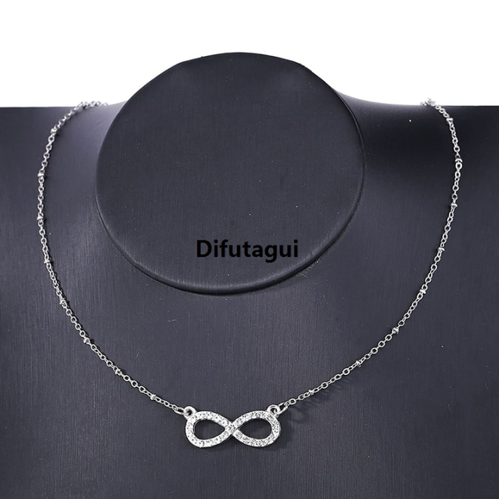 Difutagui New specials HuaTang Fashion Rhinestone Infinity Love Pendant Necklace Portable for Women Silver Color Chains Lady Party Collares Jewelry on the Neck