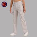 Nepster Beige High Rise Premium Straight Cotton Cargo Box Pants For Women. 