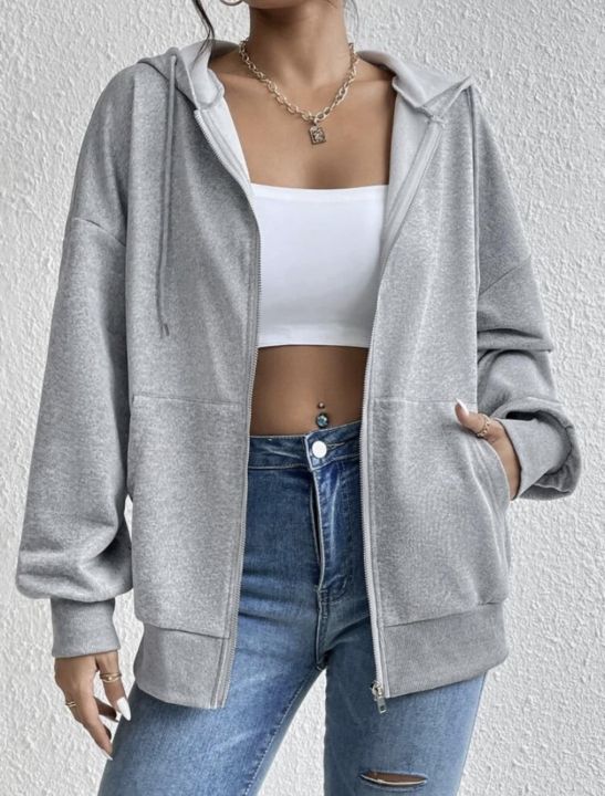 Hoodie Pullover for Women Casual Solid Long Sleeve Zipper Pocket Shirt Hooded Sweatshirt Tops