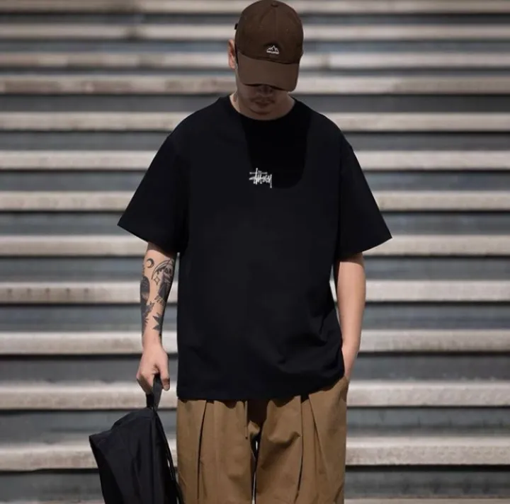 Cotton Drop Shoulder Stussy T-Shirt For Men