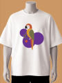 Unisex Oversized Cotton T-Shirt with Modern Graphic Parrot Print –(Cream, Maroon, White). 